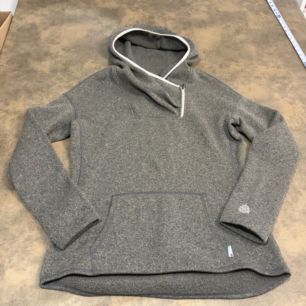 Stio Wilcox Fleece Hoodie Womens XL Grey Asymmetrical Zip Pullover *LOGO*